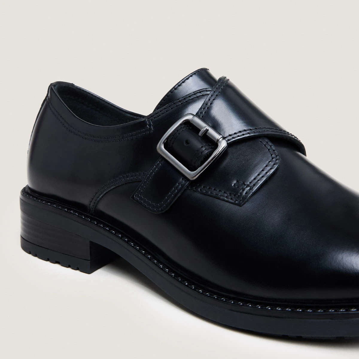 Derbies &agrave; boucles en cuir glac&eacute; noir | ATLANTIS | Jonak