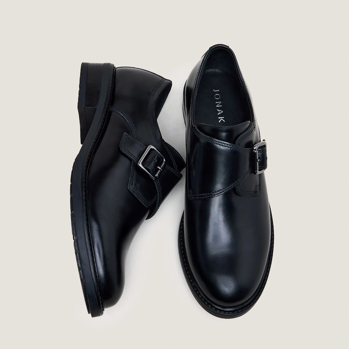 Derbies &agrave; boucles en cuir glac&eacute; noir | ATLANTIS | Jonak