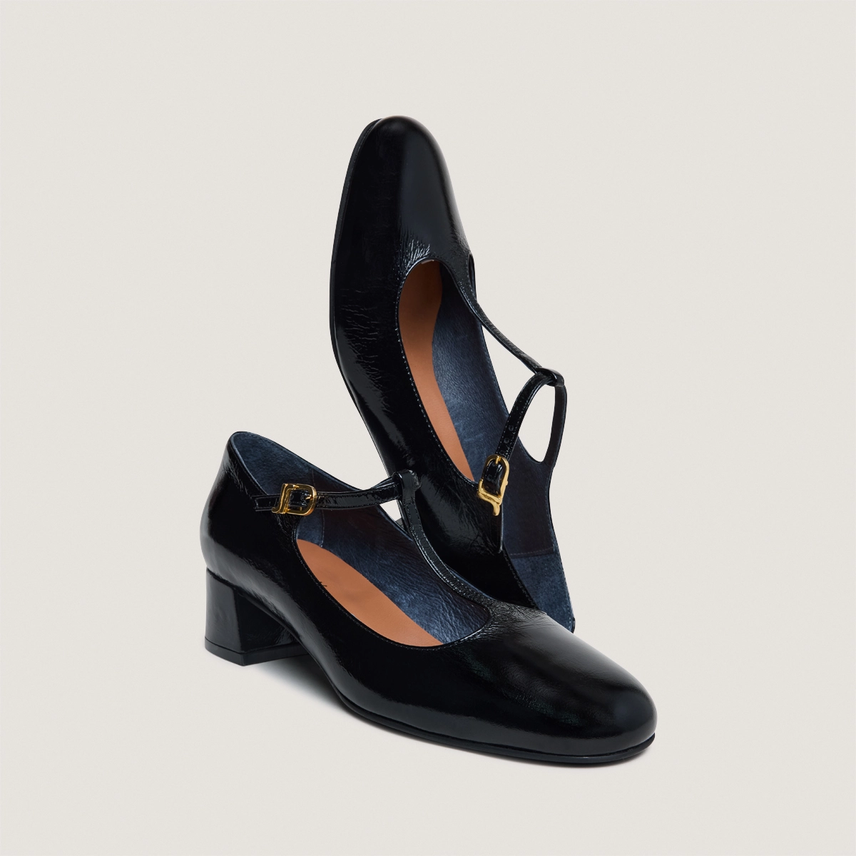 Salomés à petits talons en cuir brillant noir | DALOME | Jonak