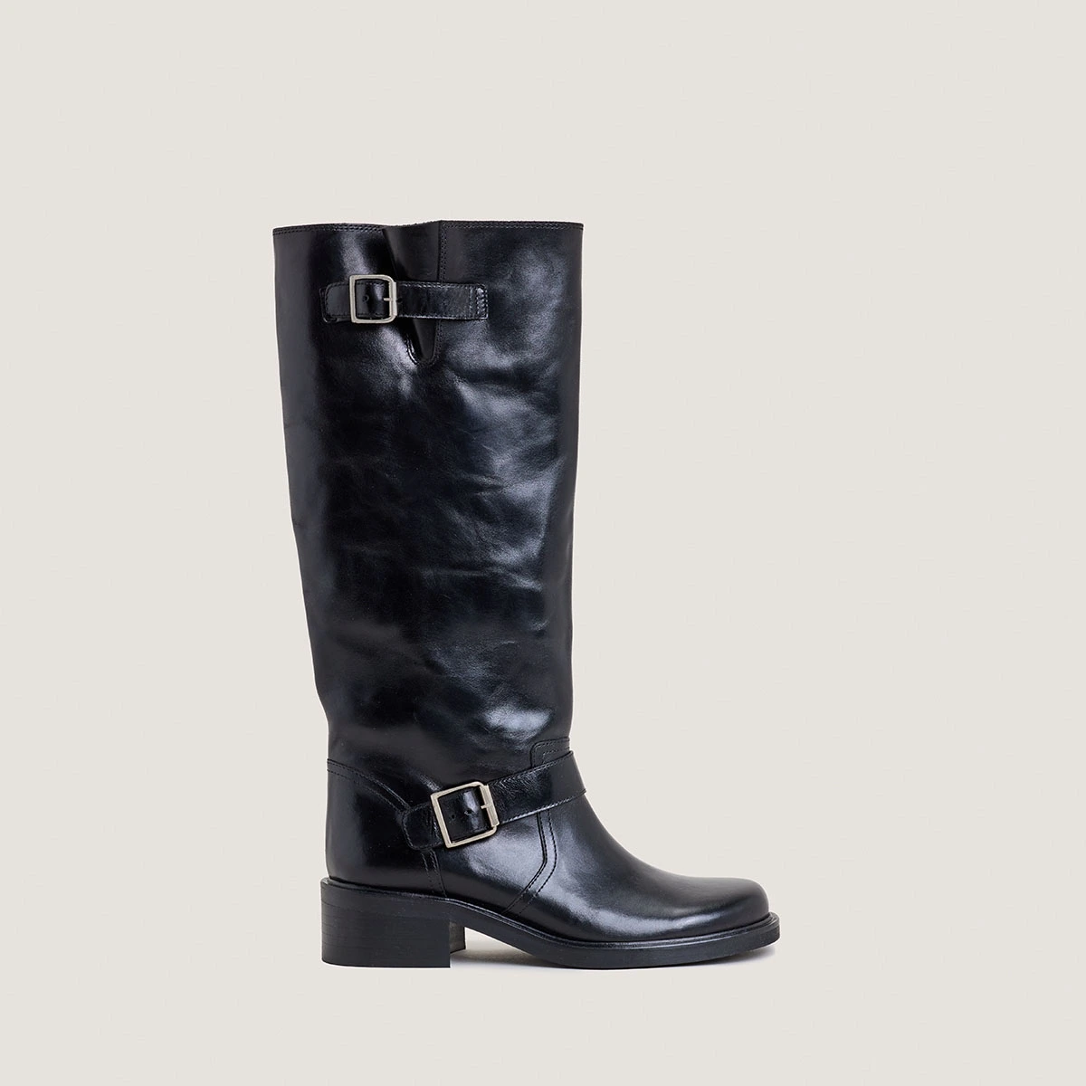 Bottes hautes à sangles en cuir noir | DARJORIE | Jonak