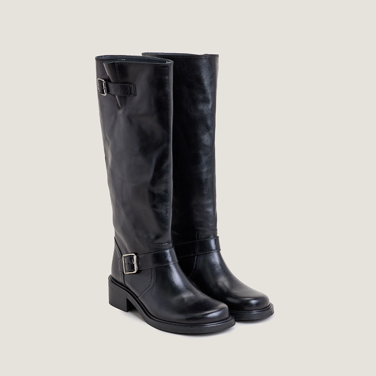 Bottes hautes à sangles en cuir noir | DARJORIE | Jonak