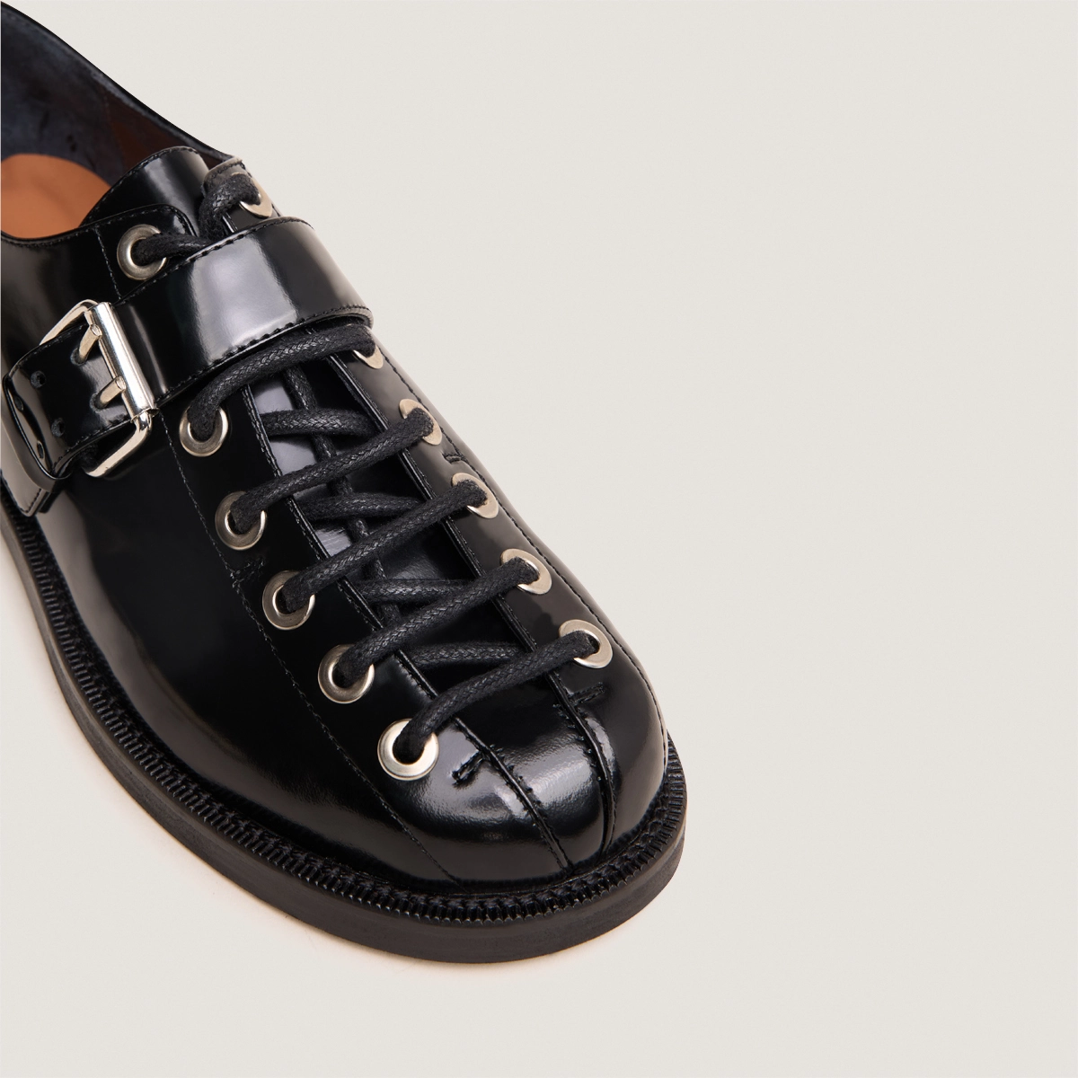 Derbies &agrave; boucles en cuir glac&eacute; noir | DALIX | Jonak