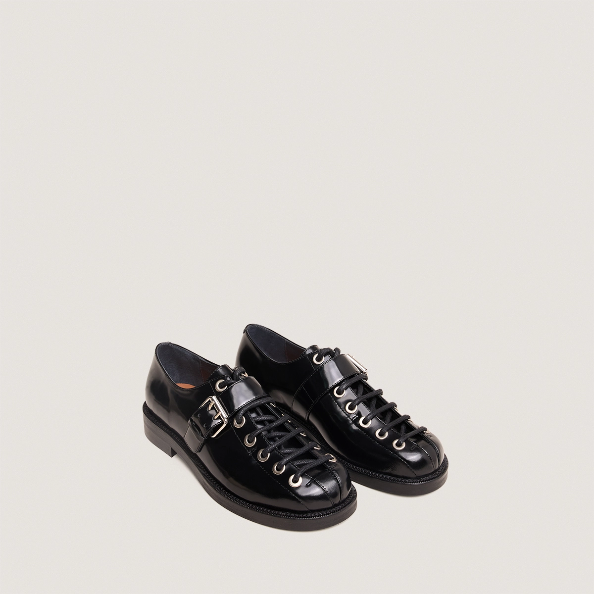 Derbies &agrave; boucles en cuir glac&eacute; noir | DALIX | Jonak