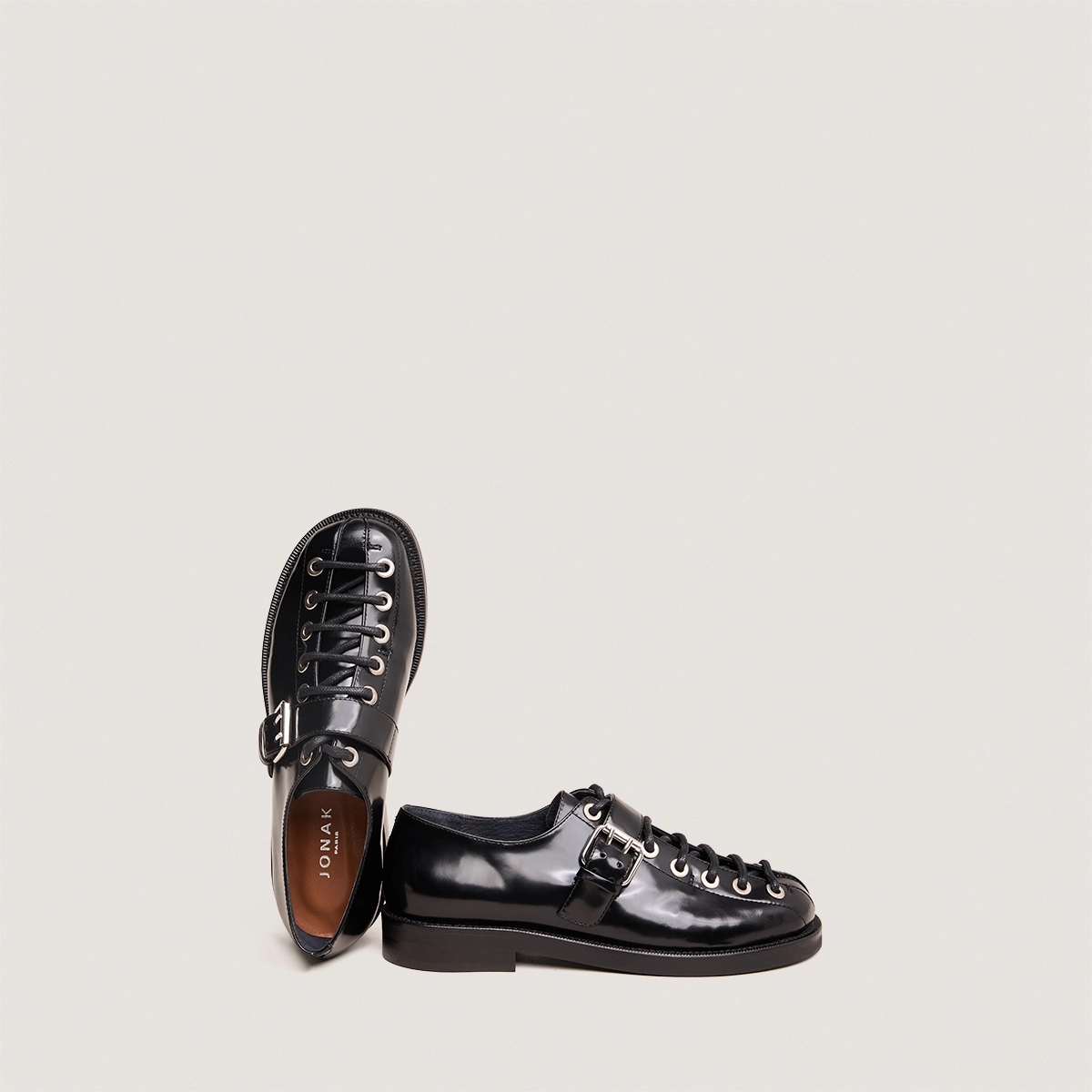Derbies &agrave; boucles en cuir glac&eacute; noir | DALIX | Jonak