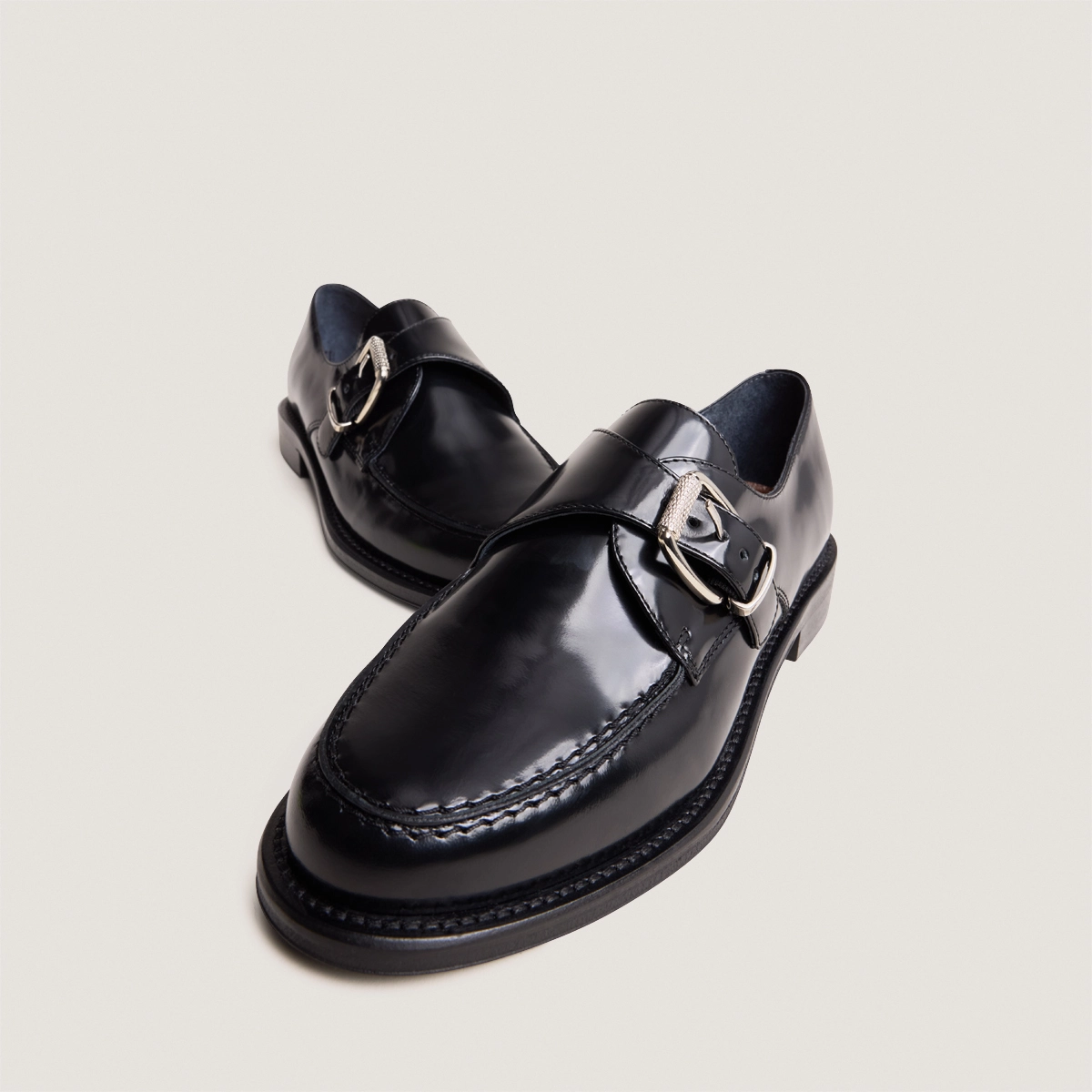 Mocassins à boucles en cuir glacé noir | DIXA | Jonak