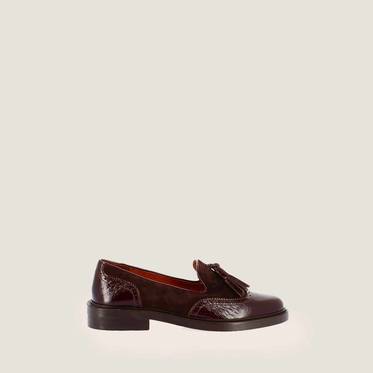 Mocassins à pampilles en cuir brillant chocolat et velours marron foncé | DARTHUR | Jonak