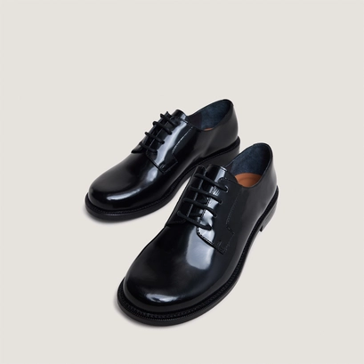 Derbies à bouts ronds en cuir glacé noir | DEMMA | Jonak
