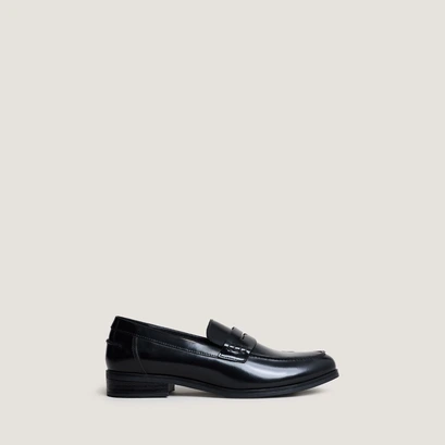 Mocassins &agrave; bouts ronds en cuir glac&eacute; noir | ALBIN | Jonak