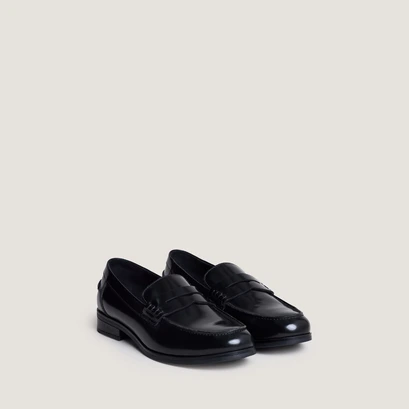 Mocassins &agrave; bouts ronds en cuir glac&eacute; noir | ALBIN | Jonak