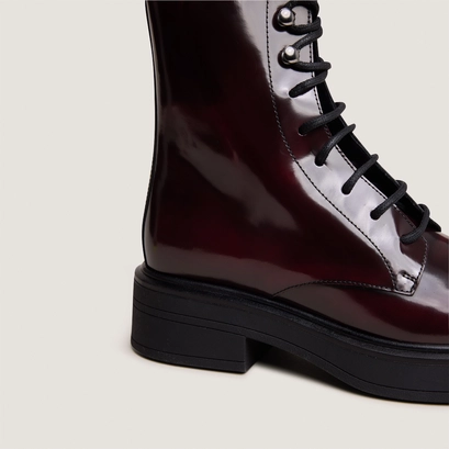 Boots &agrave; lacets en cuir patin&eacute; bordeaux | DOSCAR | Jonak