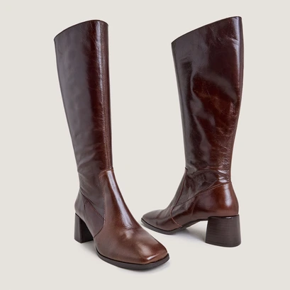 Bottes &agrave; bouts carr&eacute;s en cuir vieilli marron | ARGENTINE | Jonak