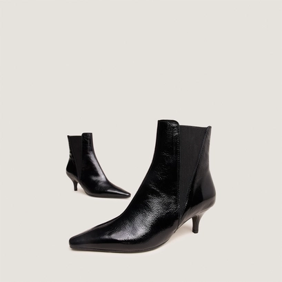 Bottines &agrave; talons fins et bouts pointus en cuir brillant noir | BORGIA | Jonak