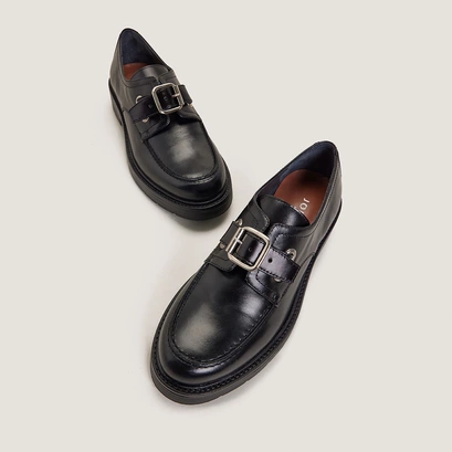 Mocassins &agrave; bouts arrondis en cuir noir | DAVRIL | Jonak