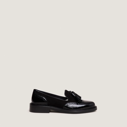 Mocassins &agrave; pampilles en cuir brillant noir et velours noir | DARTHUR | Jonak
