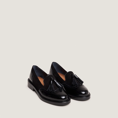 Mocassins &agrave; pampilles en cuir brillant noir et velours noir | DARTHUR | Jonak