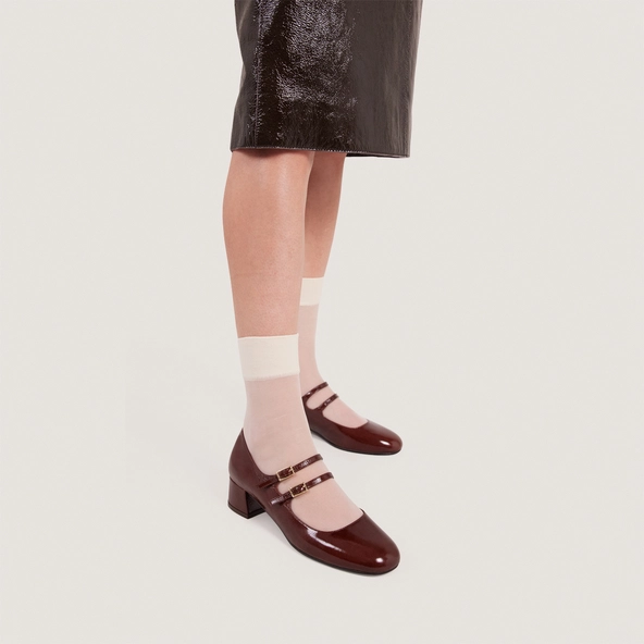 Babies à doubles brides en cuir brillant marron | DUNY | Jonak