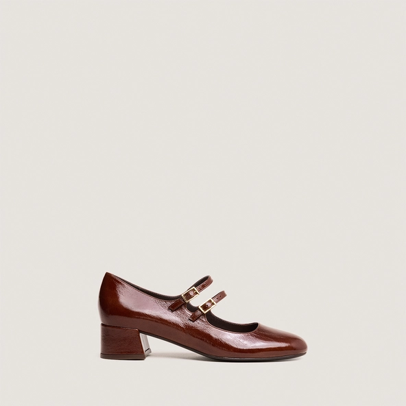 Babies à doubles brides en cuir brillant marron | DUNY | Jonak