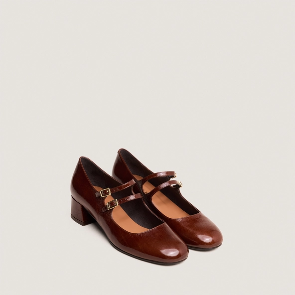 Babies à doubles brides en cuir brillant marron | DUNY | Jonak