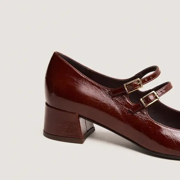Babies à doubles brides en cuir brillant marron | DUNY | Jonak