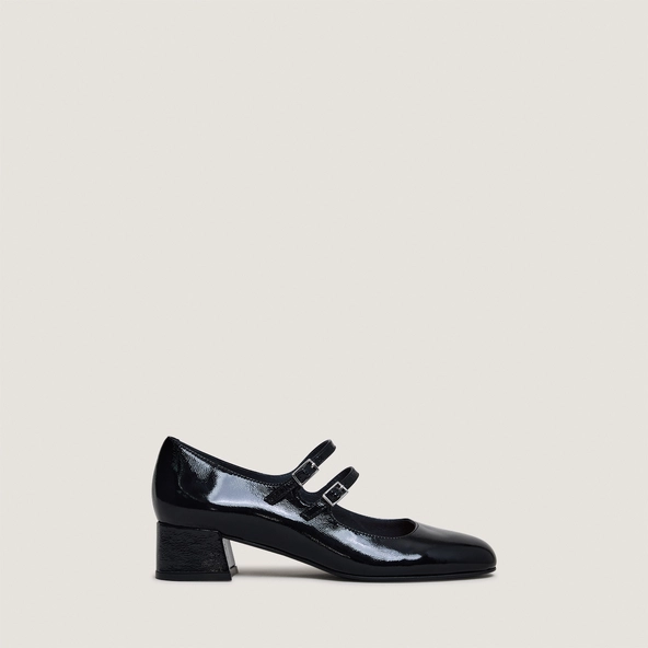 Babies à doubles brides en vernis plissé noir | DUNY | Jonak