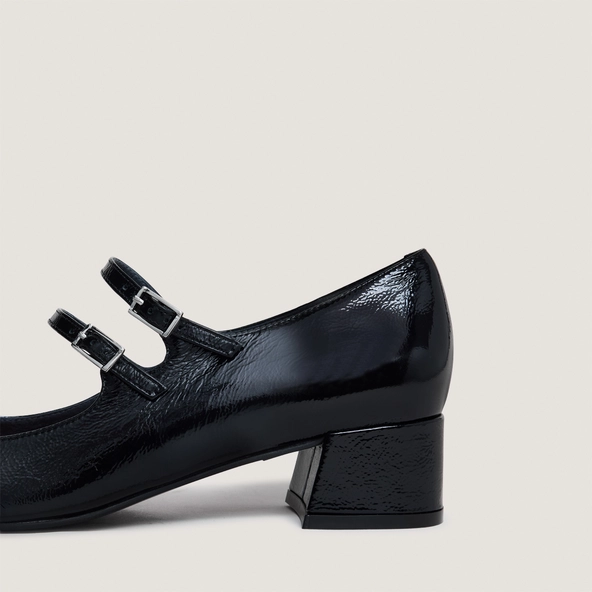Babies à doubles brides en vernis plissé noir | DUNY | Jonak