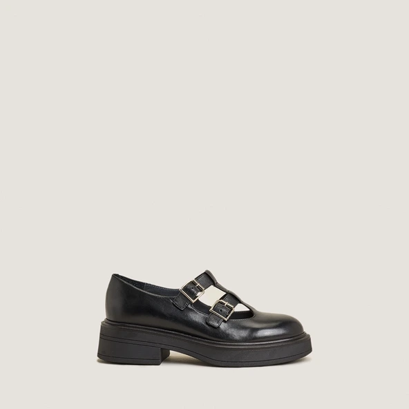 Babies à doubles brides et plateformes en cuir noir | DURSULA | Jonak