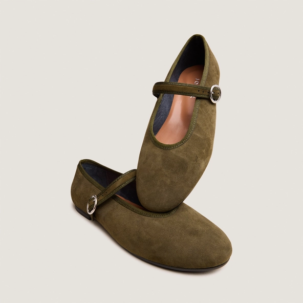 Ballerines à brides et boucles ajustables en velours kaki | DEESSE | Jonak