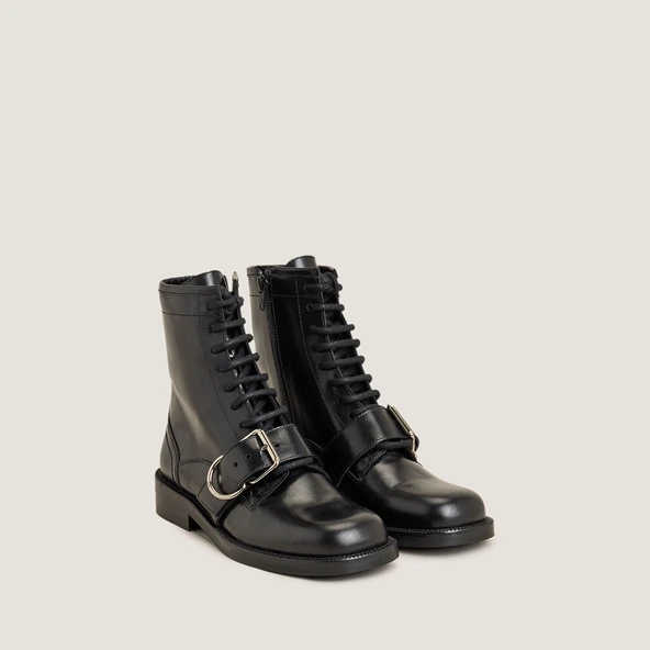Boots à lacets et boucles en cuir noir | DISABELLE | Jonak