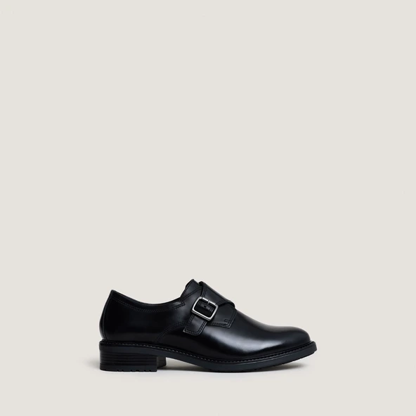 Derbies &agrave; boucles en cuir glac&eacute; noir | ATLANTIS | Jonak