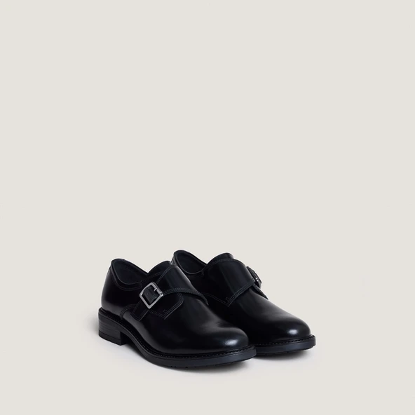 Derbies &agrave; boucles en cuir glac&eacute; noir | ATLANTIS | Jonak
