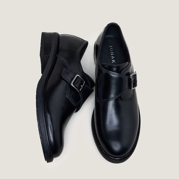 Derbies &agrave; boucles en cuir glac&eacute; noir | ATLANTIS | Jonak