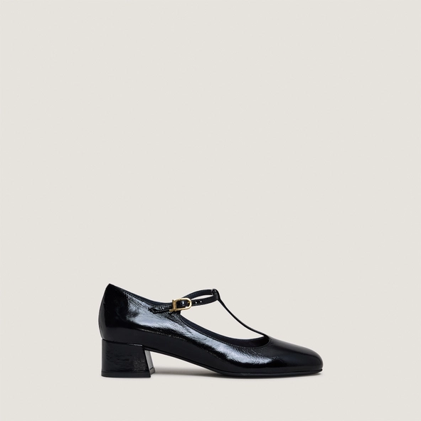 Salomés à petits talons en cuir brillant noir | DALOME | Jonak