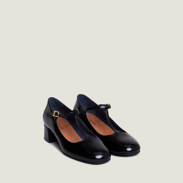 Salomés à petits talons en cuir brillant noir | DALOME | Jonak