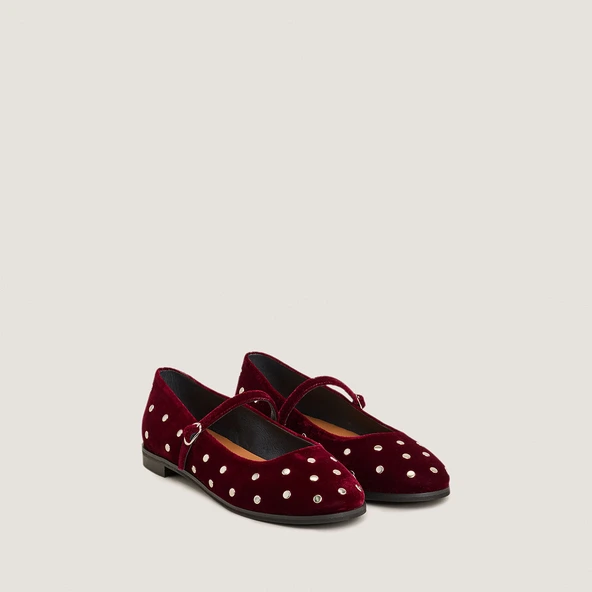 Ballerines à rivets en velours bordeaux | DELIOTT | Jonak