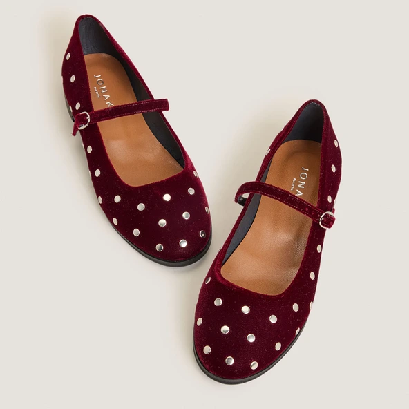 Ballerines à rivets en velours bordeaux | DELIOTT | Jonak