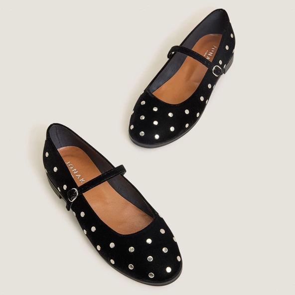 Ballerines &agrave; rivets en velours noir | DELIOTT | Jonak