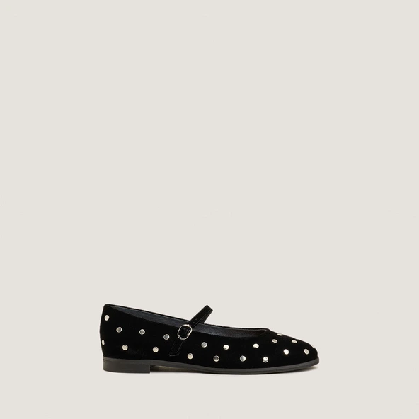 Ballerines &agrave; rivets en velours noir | DELIOTT | Jonak
