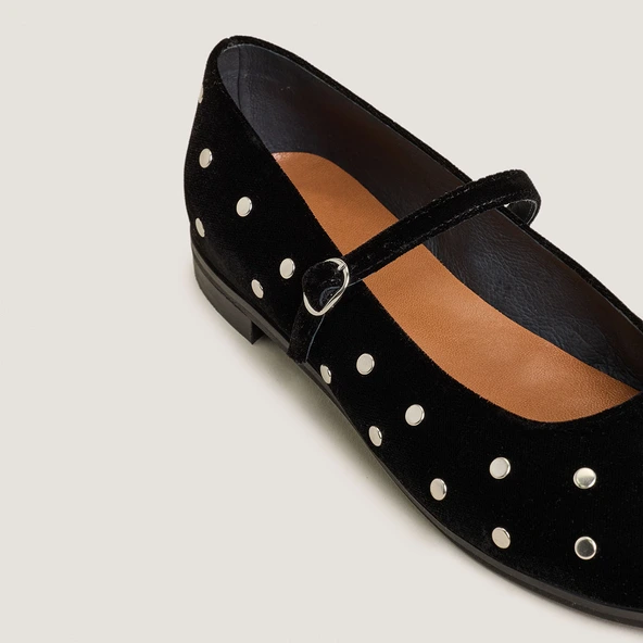 Ballerines &agrave; rivets en velours noir | DELIOTT | Jonak