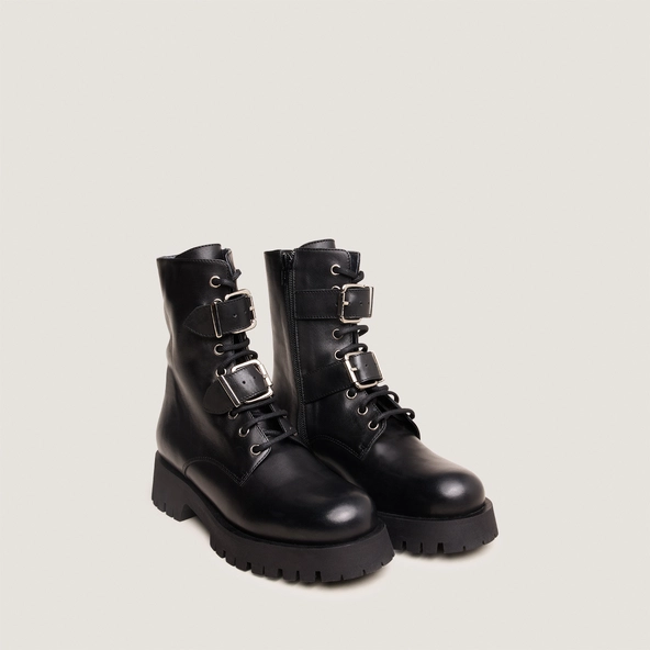 Boots à boucles métalliques en cuir noir | DALAY | Jonak