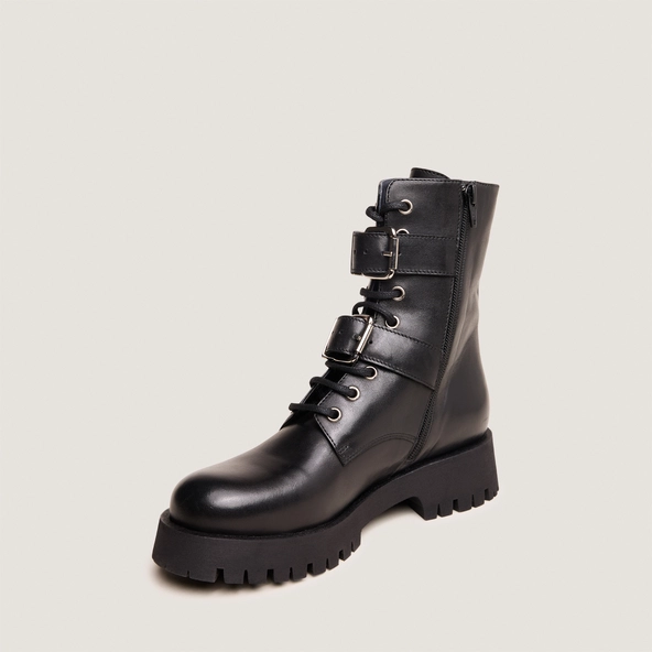 Boots à boucles métalliques en cuir noir | DALAY | Jonak