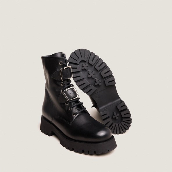 Boots à boucles métalliques en cuir noir | DALAY | Jonak