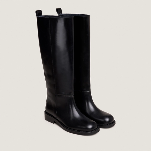 Bottes hautes à bouts carrés en cuir noir | DAMEL | Jonak