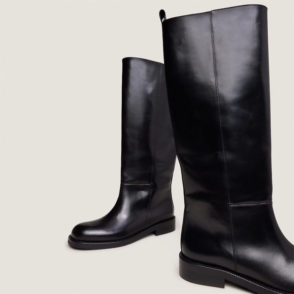 Bottes hautes à bouts carrés en cuir noir | DAMEL | Jonak