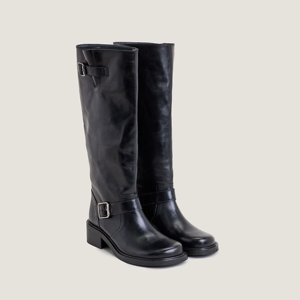 Bottes hautes à sangles en cuir noir | DARJORIE | Jonak