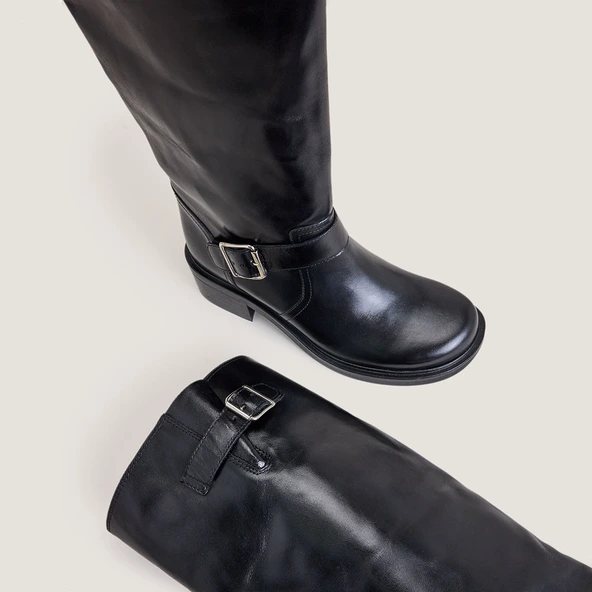 Bottes hautes à sangles en cuir noir | DARJORIE | Jonak
