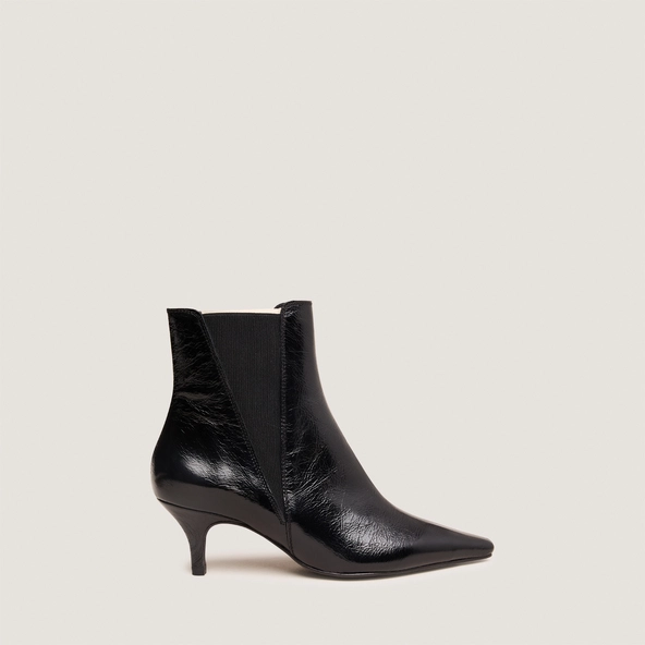 Bottines à talons fins et bouts pointus en cuir brillant noir | BORGIA | Jonak