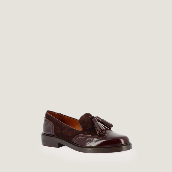 Mocassins à pampilles en cuir brillant chocolat et velours marron foncé | DARTHUR | Jonak