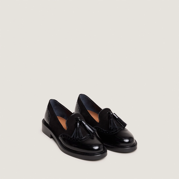 Mocassins à pampilles en cuir brillant noir et velours noir | DARTHUR | Jonak