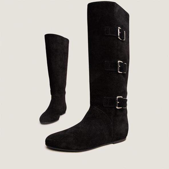 Bottes hautes &agrave; sangles en croute noire | DEUZIO | Jonak