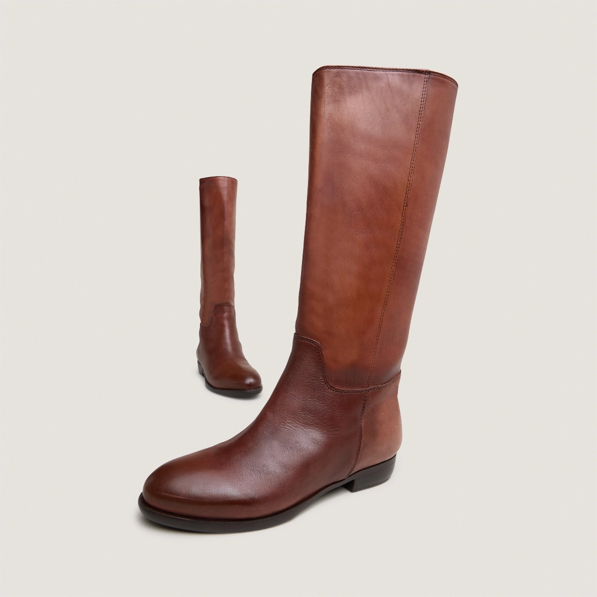 Bottes plates en cuir patiné cognac | 1137 | Jonak